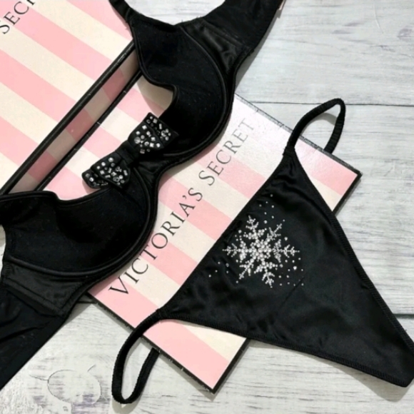 Victoria Secret-2pc Dream Angels Shine Bow Quarter-Cup Bra & Thong Set-34DD/XL - Picture 2 of 5